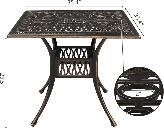 VINGLI 5 Pieces Outdoor Patio Dining Set, Cast Aluminium Patio Furniture Set with 4 Chairs and 1 Umbrella Table for Yard, Garden, Porch and Poolside, Bronze - Image 8