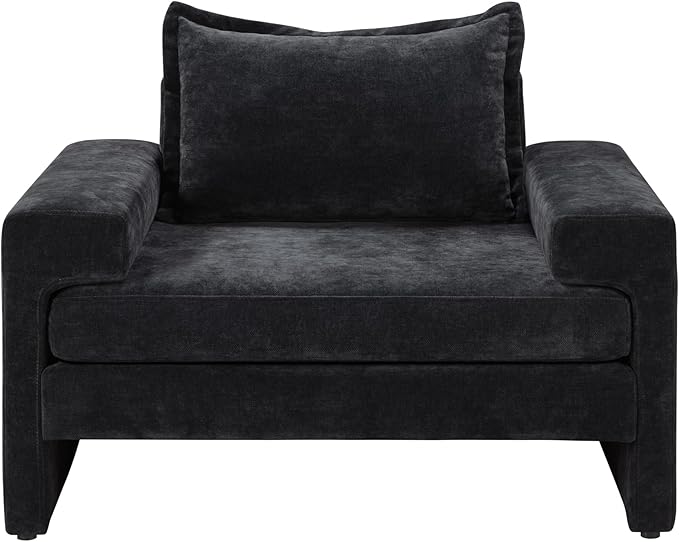 Christopher Knight Home Aylen Modern Chenille Upholstered Accent Chair with Wide Armrests, Wooden Living Room Club Chair, Bedroom Comfy Reading Chair with Back Pillow, Black