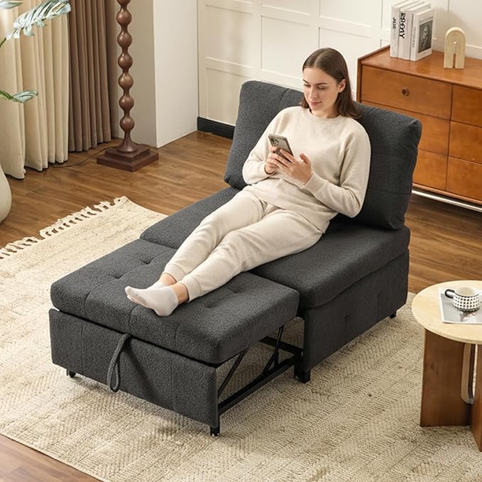 VINGLI Convertible Sofa Bed Tufted Teddy Fleece Sleeper Chair Bed Couch Armless Living Room Chairs with Adjustable Backrest Pull Out Couch Bed for Small Spaces | Armless Sofa Bed