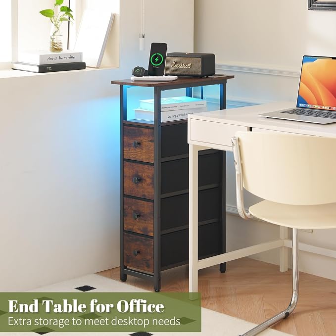 Yoobure LED Narrow Nightstand with Charging Station - Slim Dresser for Bedroom Narrow Side Table Storage Cabinet, Small Dressers Chest of Drawers, Tall Skinny Night Stand End Table for Small Spaces - Image 8