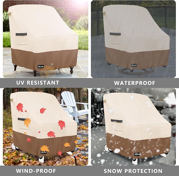 ANartcle Patio Chair Covers,600D Waterproof Heavy Duty Outdoor Lawn Patio Furniture Covers,Patio Swivel Chair Covers for Outdoor Furniture,(30W x 34D x 36H inches) Beige&Brown - Image 8