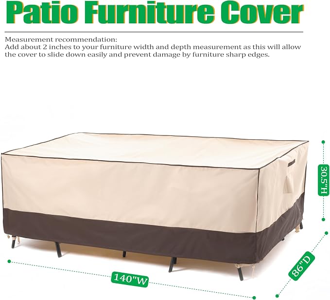 F&J Outdoors Heavy Duty Rip-stop Fabric Extra Large Anti-UV Waterproof Patio Furniture Covers, 140"x86"x30.5" - Image 2