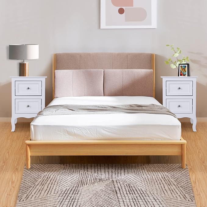 Karl home White Nightstand Set of 2. Farmhouse End Side Table Set of 2 Bedside Nightstands Chest with Drawers Small Night Stand with 2 Drawer and Solid Wood Legs for Bedroom - Image 9