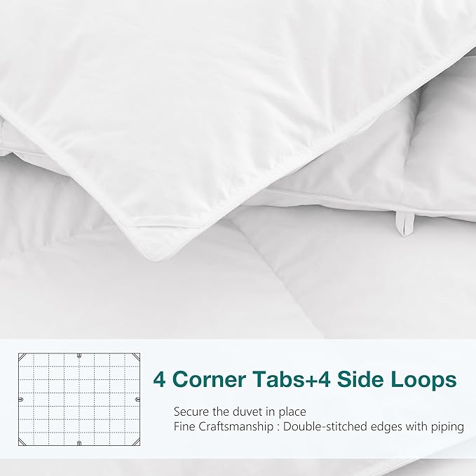 KAKABELL Pinch Pleat Goose Down Feathers Fiber Comforter King Size All Season-Ultra Soft and Cozy Noiseless Duvet Insert with Egyptian Cotton Blend Cover,Fluffy Warm Comforter Insert(White,90"X106")