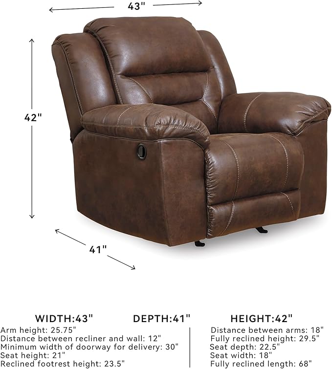 Signature Design by Ashley Stoneland Faux Leather Manual Pull Tab Rocker Recliner, Dark Brown