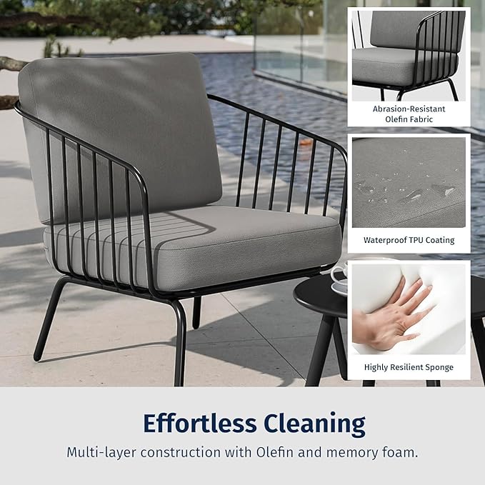 East Oak 3-Piece Plaza Patio Furniture Set, Outdoor Furniture with Thick Cushion Sofa and Coffee Table, Outdoor Bistro Set for 2, Small Space, Modern Patio Conversation Set for Balcony, Brown & Beige