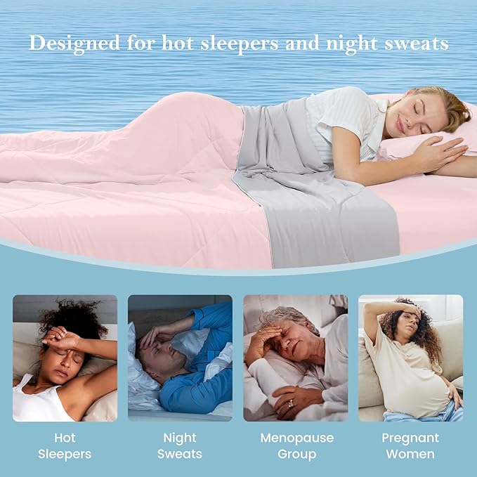 Cozy Bliss Cooling Comforter King Size, Cooling Blankets for Hot Sleepers and Night Sweats,Pink Gray Summer Comforter for King Size Bed, Breathable Soft Lightweight Silk Smooth