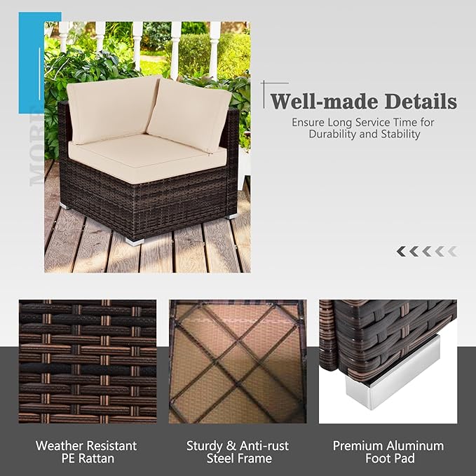 Tangkula 6 Pieces Patio Furniture Set, Outdoor Wicker Conversation Set with Glass Coffee Table, Wicker Sofa Set with Back & Seat Cushions, Rattan Sectional Conversation Set for Backyard Garden