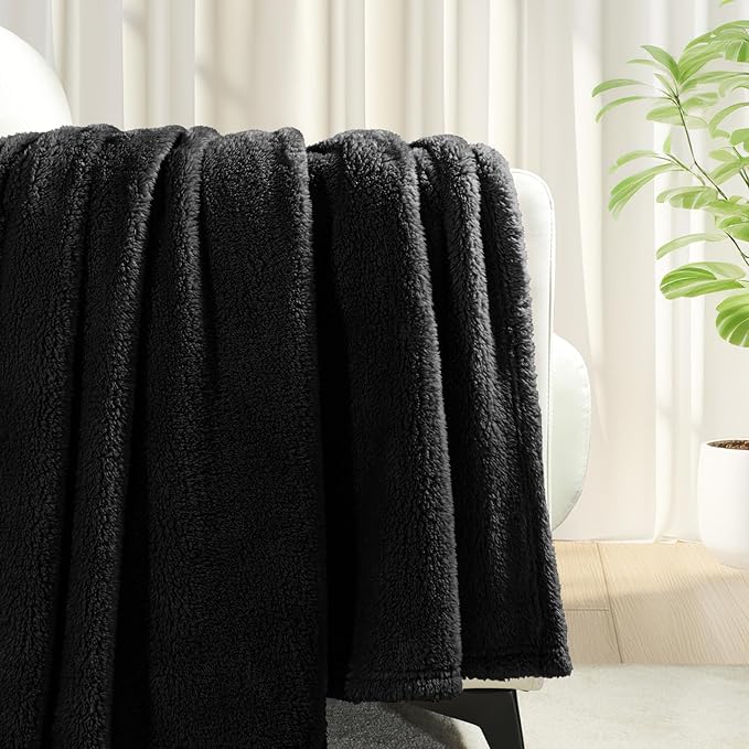 Exclusivo Mezcla King Size Blanket for Bed, Super Soft Velvet Plush Fleece Blankets, Fuzzy Cozy and Warm for Winter, 90x104 Inches, Black