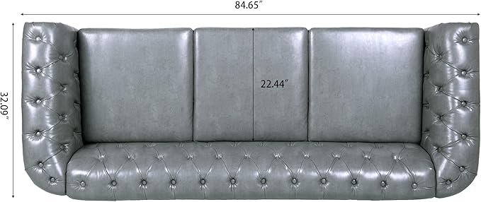 ERYE 84.5-Inch Classic 3 Seat Chesterfield Sofa Couches for Living Room Bedroom, 3 Seaters Button Tufted Faux Leather Upholstered Chesterfield Sofa Couch,Wood Legs | Button Tufted, Easy to Assemble, Nailhead, Removable Cushion