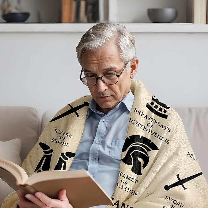 Christian Gifts for Men, Put on The Full Armor of God Blanket Decor, Religious Gifts for Men on Fathers Day Birthday Christmas, Pastor Appreciation Gift - 50" x 60"