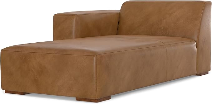 SIMPLIHOME Rex Left Chaise Sofa Module in Full-Grain Genuine Leather, Caramel Brown, 44-inches W x 69.5-inches D, Handcrafted Modern-Style Left-Arm Chaise Lounge Chair for Living Room