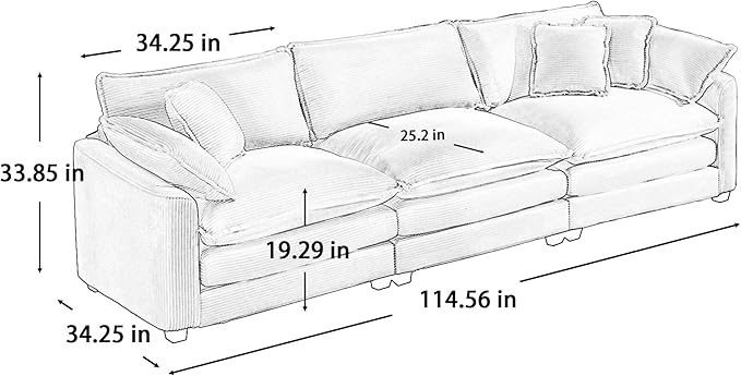 KEIKI 3-Piece Sofa Set with 1 Oversized Corduroy 3-Seater Sofa & 2 Loveseat Sofa, Upholstered 7-Seater Couch Set with 13 Pillow, High-Density Foam Cushions, Removable Armrests, for Living Room, Green