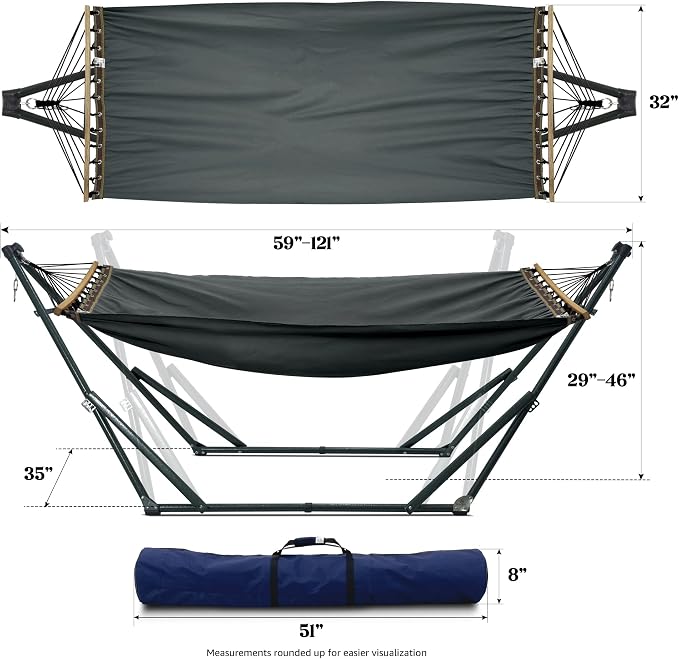 Tranquillo Universal Hammock with Stands Electro Static Coated Steel, Adjustable Foldable Hammock Stand with 2 Layered Polyester Net and Carry Bag for 2 Persons (Canvas - Grey) - Image 5