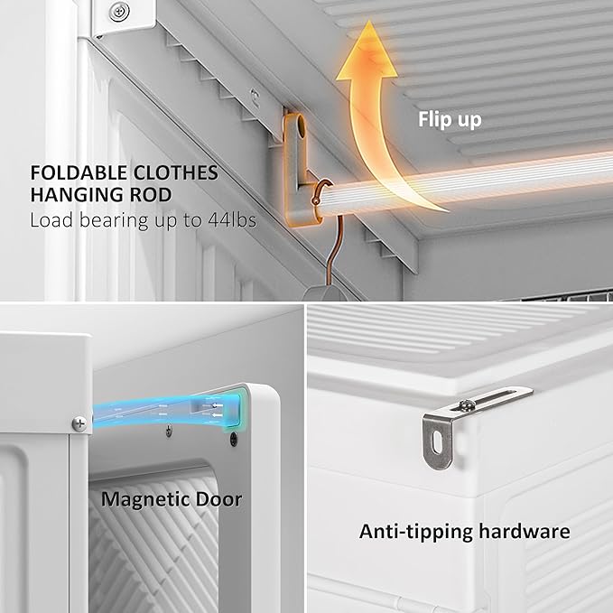 HOMCOM Portable Wardrobe Closet, Folding Clothes Storage Organizer with 8 Cube Compartments, 2 Hanging Rods, 11 Magnet Doors, White
