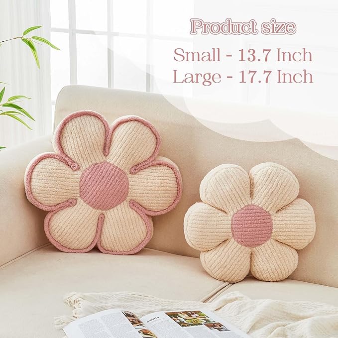 Kcvvcr Flower Pillow, Soft Flower Decorative Throw Pillow, Cute Daisy Flower Shaped Seating Floor Cushion Room D??cor Plush Pillows for Sofa Couch Bed (13.7 Inch, Ivory)