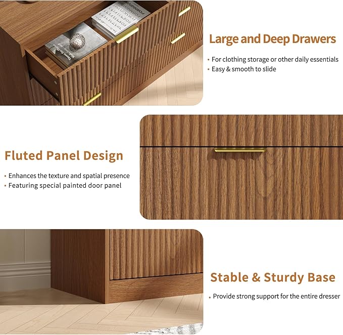 Dresser for Bedroom Set of 2, Large Dresser with 16 Drawers, Fluted Modern Bedroom Furniture Set, TV Stand Dressers & Chests of Drawers for Closet, Natural Wood(15.7" D x 110.2" W x 36" H)