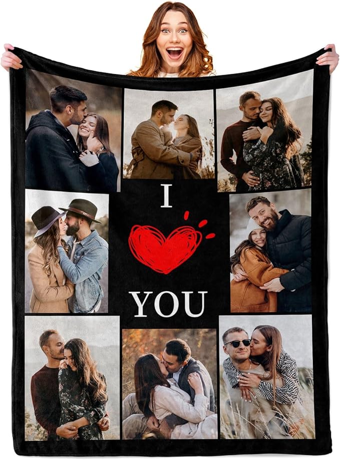 ROMANDY Ships Next Day Custom Blanket with Picture Customized Banket Personalized Throw Blankets Customizable Photo Blankets Customize Gifts for Mom Dad Girlfriend Boyfriend Wife Husband Her Him
