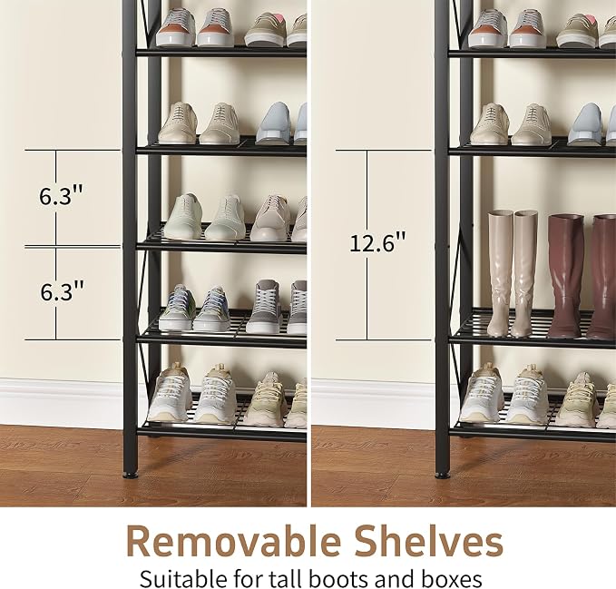 6-Tier Shoe Rack Organizer, Large Capacity Shoe Shelf with Metal Shelves, Holds up to 24 Pairs of Shoes, Shoe Storage for Entryway Closet Bedroom, Rustic Brown - Image 5