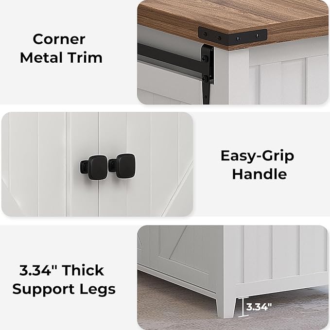 48" Farmhouse Lift Top Coffee Table with Storage, Sliding Barn Door, Large Hidden Compartment, Wooden Lifting Tabletop with Adjustable Shelf for Living Room, Office (White)