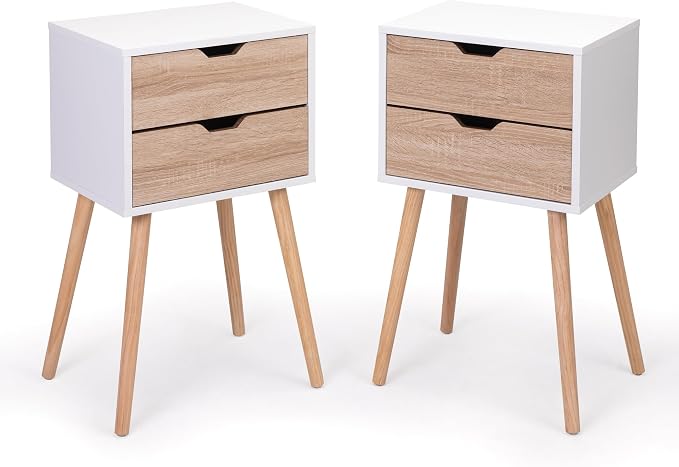 JAXPETY End Tables Set of 2, Night Stand with Drawers, Bedside Tables with Solid Wood Legs and Large Storage Space, End Table, Side Table, for Bedroom, White - Image 7