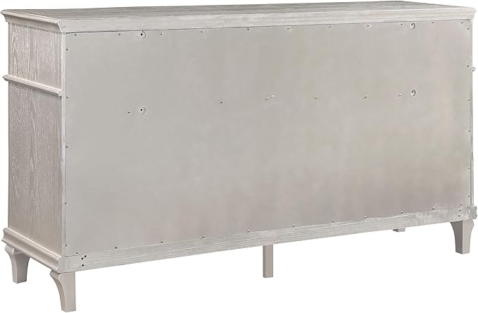 Coaster Home Furnishings Evangeline Modern Classic 4-Piece Bedroom Set Chenille Upholstered Queen Size LED Panel Bed Frame 64-inch Headboard Silver Oak 223391Q-S4