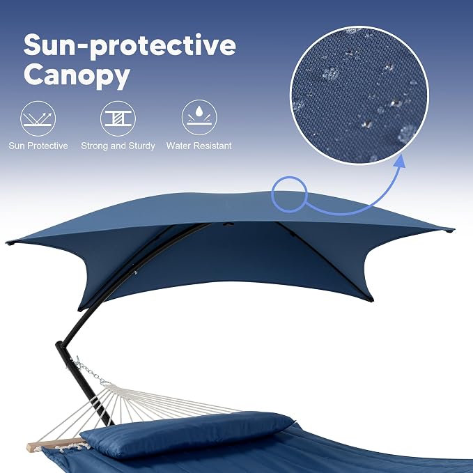SUNCREAT Hammocks for Outside with Stand, Sunshade, Porch Hammock and Stand, 475 lbs Capacity, Patent Pending, Navy - Image 3