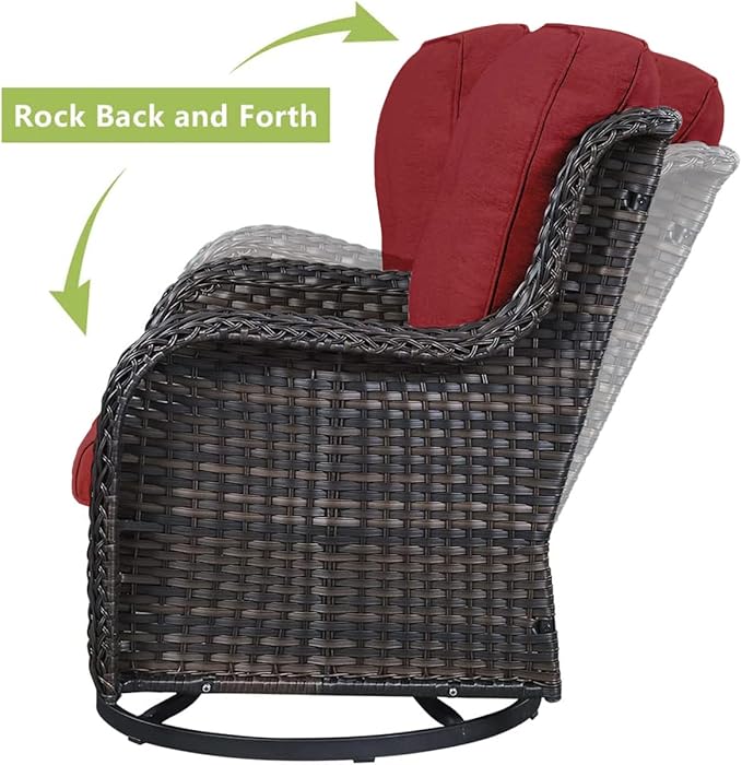 HUMMUH Patio Furniture 6 Pieces Outdoor Furniture Set PE Wicker Sofa with Swivel Rocking Chairs,Ottomans,Coffee Table