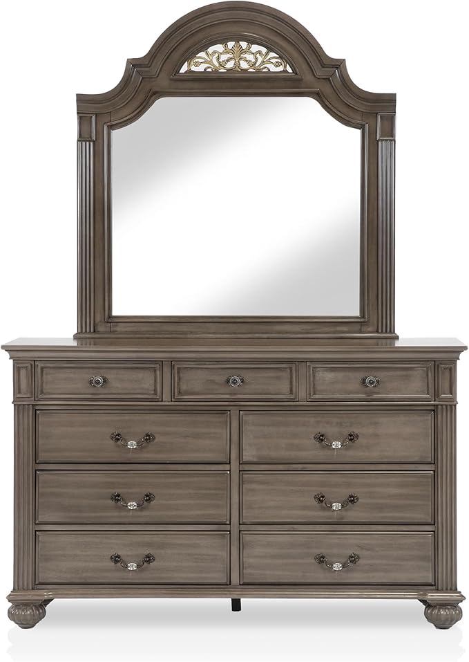 Furniture of America Malierd Traditional Wood 5-Piece Set, Panel California King-Size Bed, 3-Drawer Nightstands, Dresser and Mirror for Bedroom, Gray