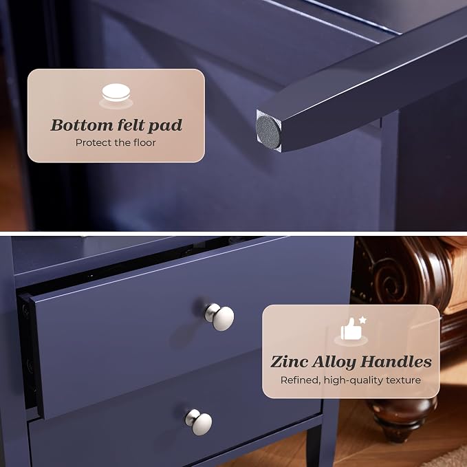 Huuger Blue Nightstand Set of 2, Night Stand with Charger Station, Bedside Table with 2 Drawers, Bed Side Tables for Bedroom, Modern Nightstands, Metal Knobs, Painted Surface - Image 9