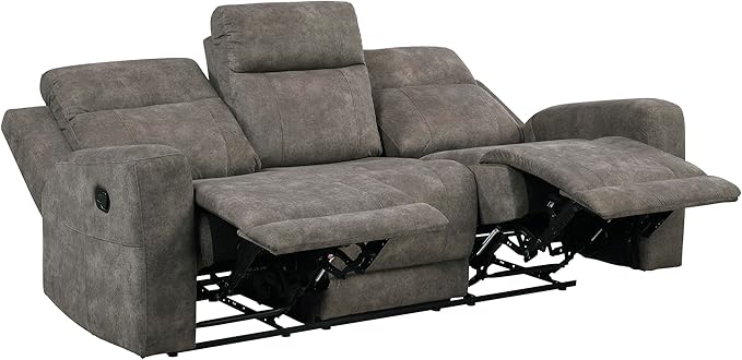 Lexicon Manual Double Reclining Sofa, Textured Microfiber Upholstered 3 Seater Manual Sofa Recliner for Living Room, Wall Hugger, Track Arm, Easy Assembly, Brown