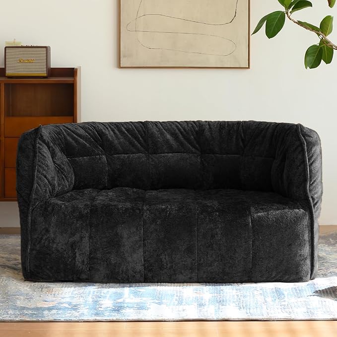 N&V Mid Century Brigantin Deep Relaxation Sofa, Soft Premium Chenille, for Living Room Bedroom and Office (Black, ThreeSeater)