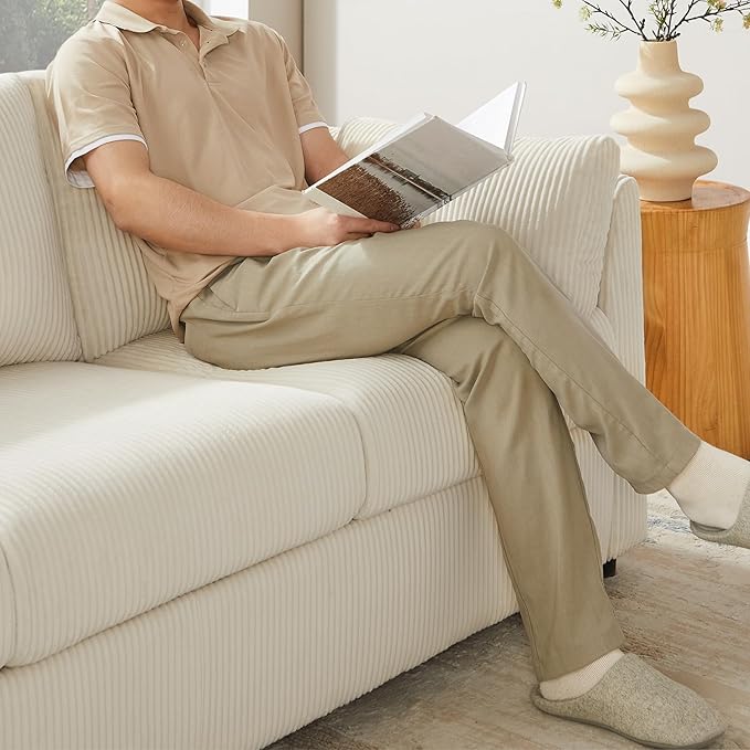 3 Seater Couches for Living Room, 79" Modern Corduroy Sofa with 2 Pillows and Storage Pockets, Small Beige Couches for Apartment, Small Spaces, Home Office