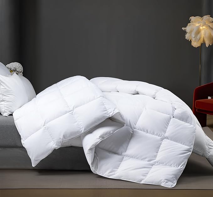 All Season 100% Cotton Down Comforter King Size,High Fill Power White Down Fluffy Hotel Style Duvet Insert, Noiseless Eco-Friendly, 8 Corner Tabs, Machine Washable, King Size(106×90，60oz)