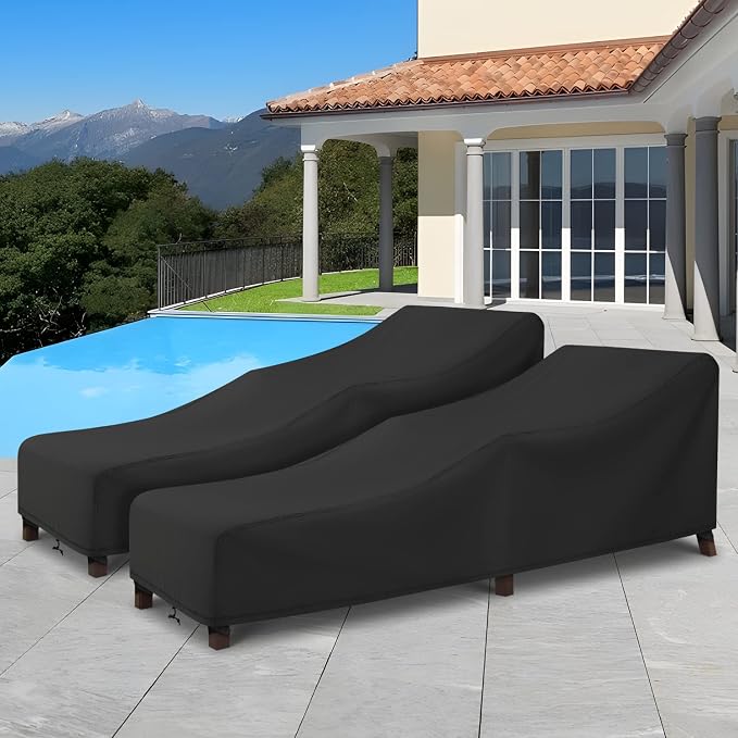 Arcedo Patio Chaise Lounge Cover Waterproof 2 Pack, Lounge Chair Covers for Outdoor Pool Lounger and Patio Furniture, 80" x 30" x 26" H, Black - Image 7