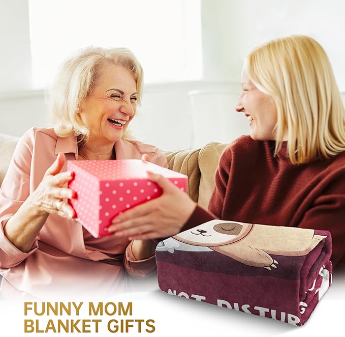 Funny Gifts for Mom Mothers Day, Mom is Charging Sloth Blanket, Birthday Gifts for Moms from Daguther Son, Moms Gift for Christmas, Soft Sloth Throws Blanket for Mother, Burgundy, 60" x 50"