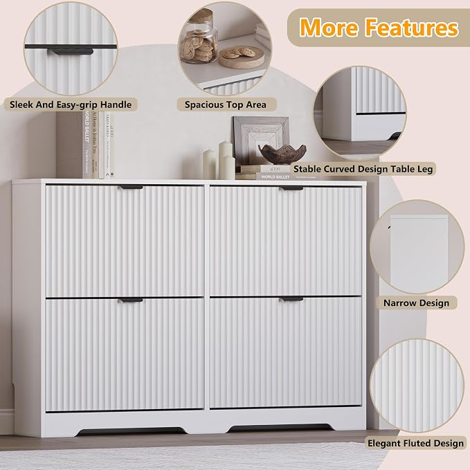 BORNOON Large Shoe Cabinet for Entryway, Shoe Rack Cabinet with 4 Flip Drawer and Adjustable Shelves for Small Apartment, Foyer - Image 4
