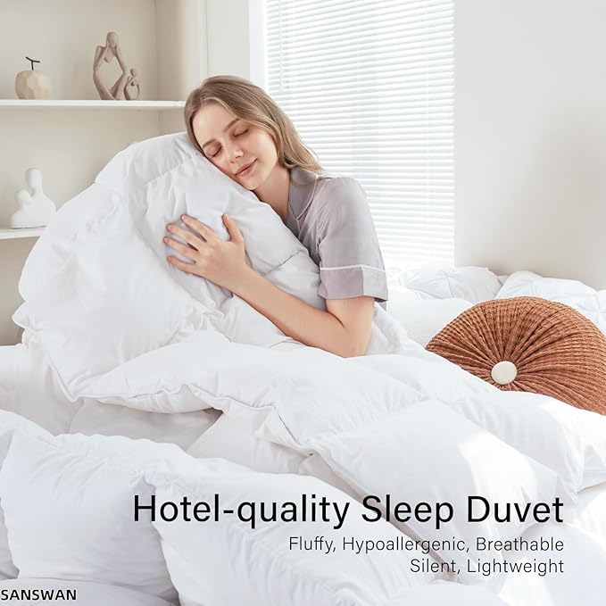 Luxury Goose Down Comforter King Size, 750 Fill Power All Season Fluffy Duvet Insert, 56oz Medium Weight, Soft Cotton Fabric, Hotel Bedding Comforter with Corner Tabs, 106 x 90 Inch