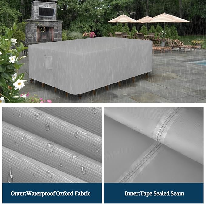 Easy-Going Rectangle Patio Furniture Cover Waterproof Outdoor Dining Table and Chair Cover Anti-UV Outside Sectional Sofa Set Covers (90"L x 64"W x 28"H, Grey) - Image 4