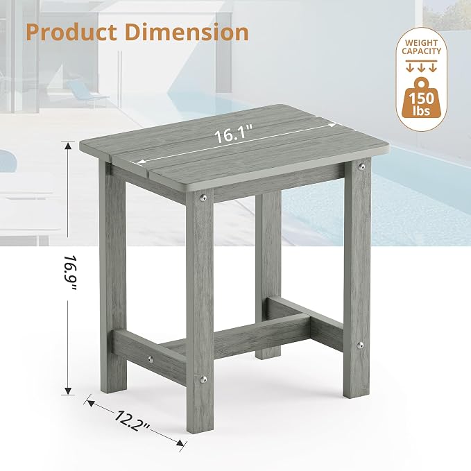 LUE BONA Outdoor Side Table, HDPS Small Outdoor Table, Rectangle Adirondack Side Table, Outside Table for Patio, Porch, Deck, Pool, Weather Resistant/Easy Maintenance, Gray - Image 3