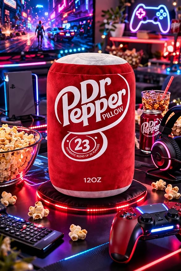 Dr Pepper Pillow Plush, Soda Can Shaped Throw Pillow, Funny Food Plush Cushion, Soft Decorative Pillow for Couch Bed Office, Funny Pillow for Any Occasion, Cute Aesthetic Room Decor for Kids & Adults