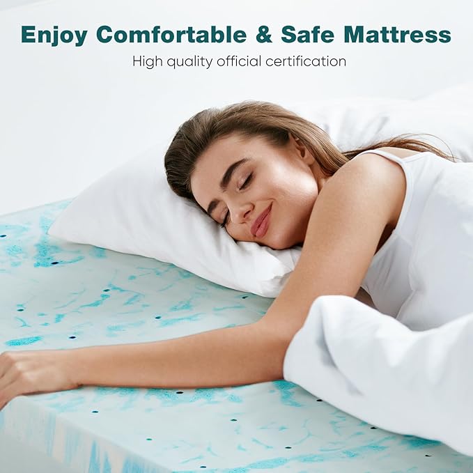 Sweetcrispy Memory Foam Mattress Topper Full, 2 Inch Thick Gel Infused Cooling Toppers Pad for Full Size Bed, Sleeper Sofa, RV, Camper, CertiPUR US Certified, Ventilated and Breathable, Blue