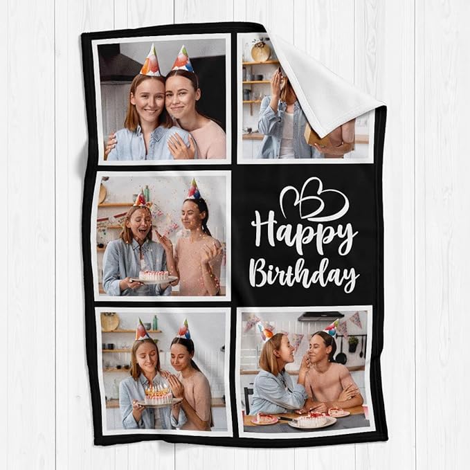 inkArts Personalized Birthday Gifts for Women, Custom Blankets with Photos, Personalized Blanket with Photos & Text, Personalized Photo Blankets