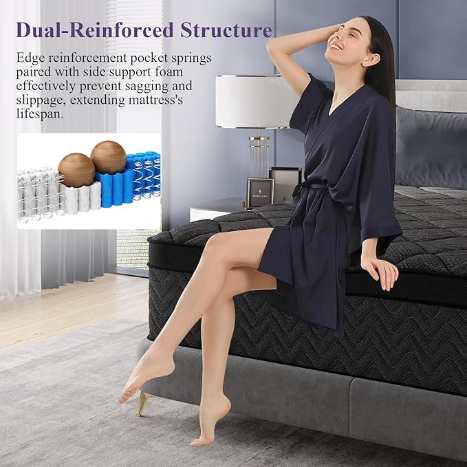 King Size Mattress, 12 Inch Luxury Hybrid King Mattress in a Box, Medium Firm Mattresses with Cooling Gel Memory Foam & Pocket Springs, Double Additional Support, 365-Night Trial