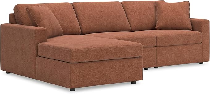 Signature Design by Ashley Modmax Urban L-Shaped Left-Arm Facing Modular Stain Resistant 3-Piece Sectional with Chaise, Reversible Cushions and 2 Accent Pillows, Orange