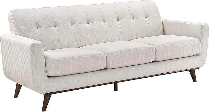 Lexicon Modern Accent Couch, Textured Fabric Upholstered Sofa with Brown Wood Legs, Track Arms, Tufted Couch Back, 3 Seater Sofa for Living Room/Office/Waiting Room, Beige