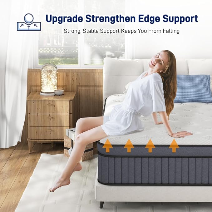 EEN EEN SLEEP 12 Inch Medium Plush King Size Mattress [Upgraded] King Hybrid Mattresses in A Box with Gel Memory Foam & Pocket Springs, Strong Edge Support,Pressure Relief,CertiPUR-US,365-Night Trial