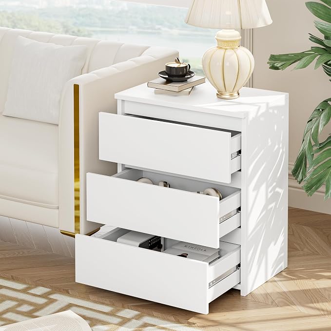 FOTOSOK Nightstand Set of 2 White Nightstand with 3 Drawers, White Bedside Table Night Stand for Bedroom with Cut-Out Handle, Sofa Side Table for Bedroom, 17.7W*15D*21.7H - Image 7