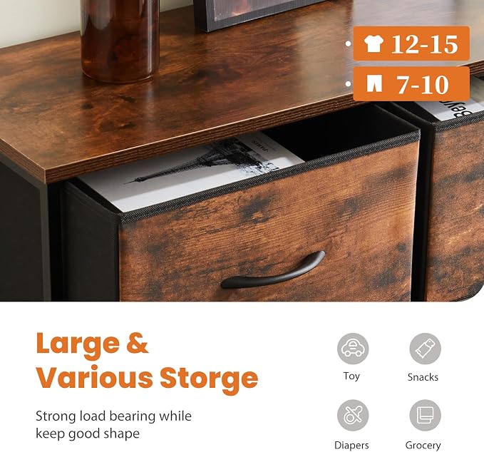 Sweetcrispy Dresser for Bedroom, Fabric Dresser with 10 Drawers, Chest of Drawers for Closet, Living Room, Sturdy Steel Frame, Wooden Top, Easy Pull Handle, Brown - Image 5