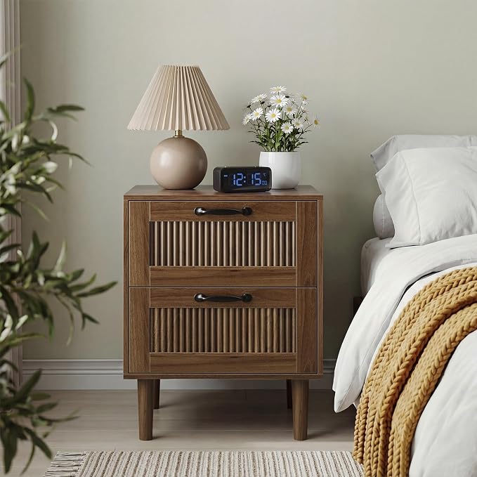 Kiasthome Wood Nightstand with 2 Drawers - Stylish Bedside Table for Bedroom, Functional End Table with Textured Front by KiasthomeModernFurniture